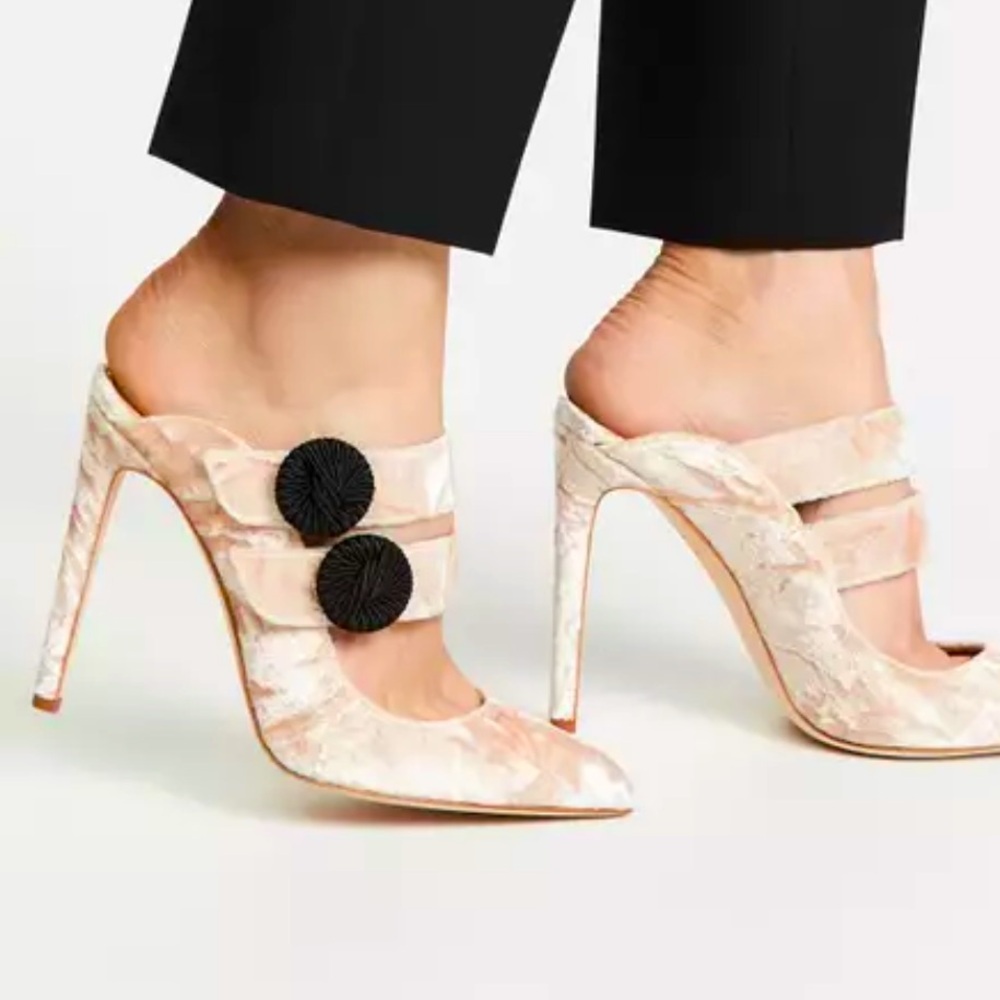 CHLOE’ GOSSELIN ROSIE VELVET MULE HEELS ICE PINK 36 - Picture 2 of 10
